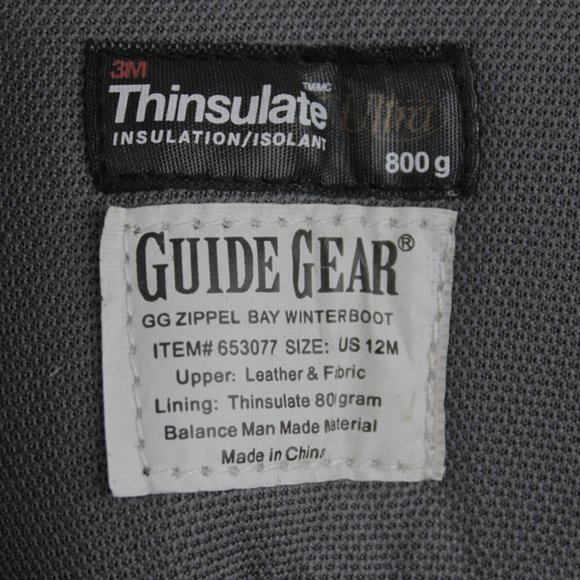 Guide Gear Thinsulate 653077 GG Zippel Bay Winter Boots Black Mens Size 12M